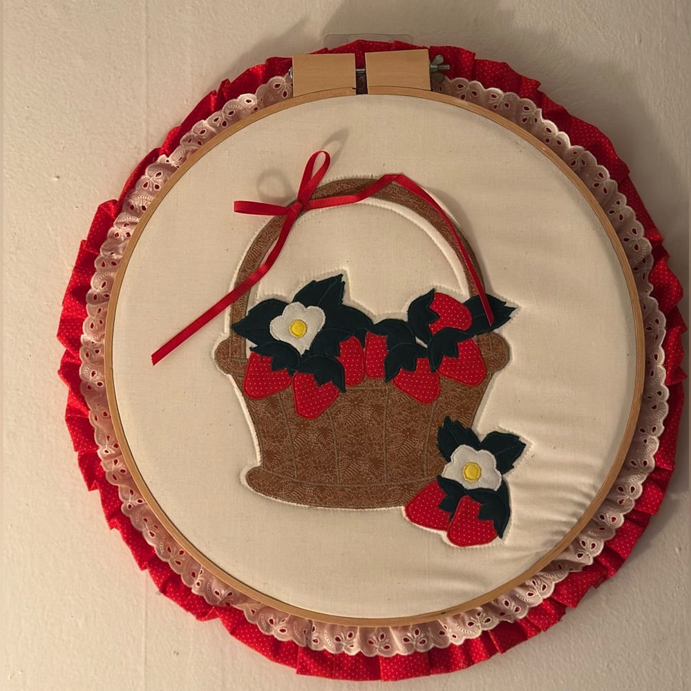 Vintage Strawberry Basket Embroidery Hoop Art